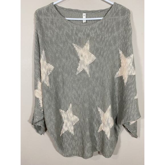 Wishlist Gray & Pink Star Print Open Knit Sweater Dolman Sleeve Summer Size S/M - Picture 2 of 10